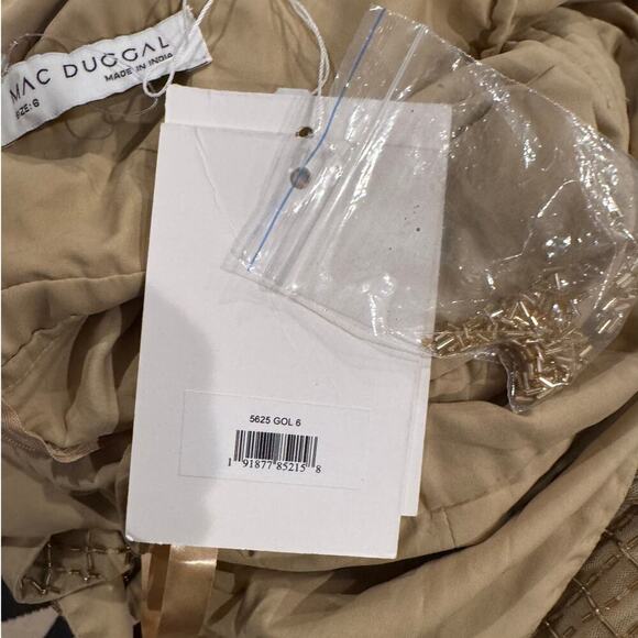 NWT Mac Duggal Gold Beaded Cap Sleeve V Neck 5625 Column Gown - Picture 10 of 13